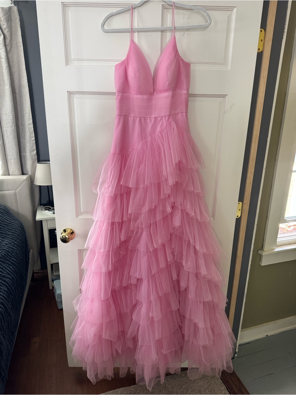 Pink Layered Tulle Spaghetti-Strap women’s Dress